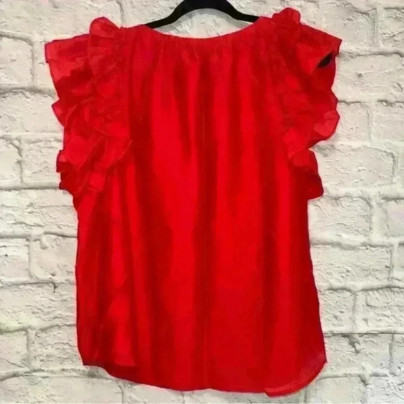 NWT Chili Red Antonio Melani “Meadow Ruffle” Tie Neck Ruffle Shoulder Blouse XL - Picture 4 of 6